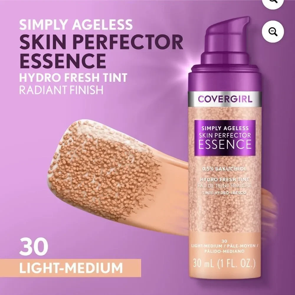 🦋CoverGirl Simply Ageless Skin Perfector Essence. 30 Light Medium New FullSz